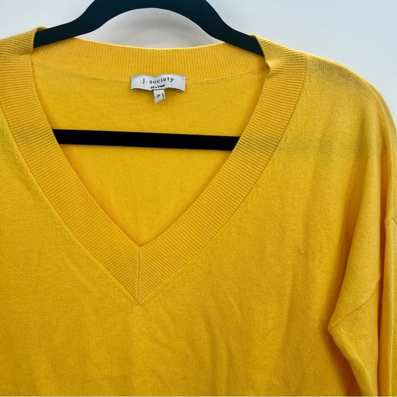 J. Society Women Yellow Distressed V-Neck Knit Pullover Sweater Top Small - Picture 2 of 7